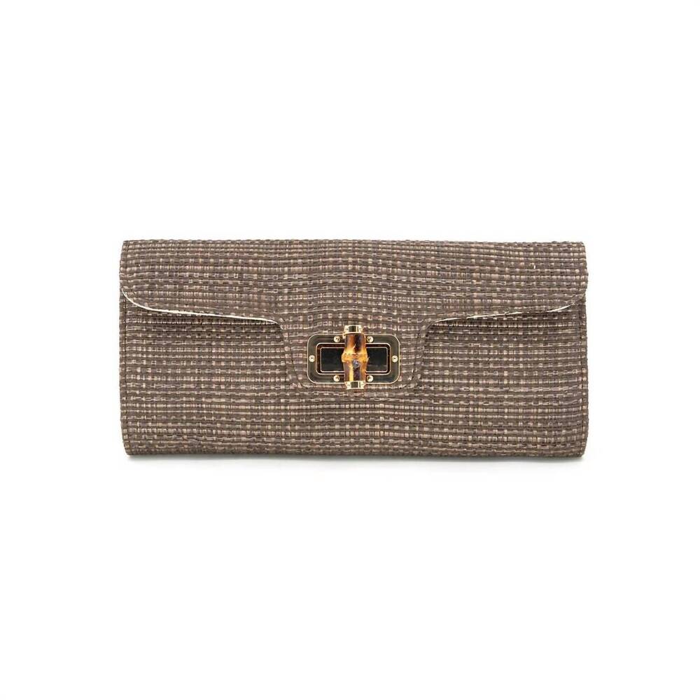 NEW BC HANDBAGS women's bamboo buckle clutch in chocolate